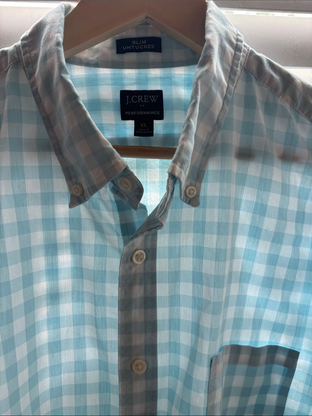 J. Crew Light Blue and White Gingham Slim Untucked Button-Down Shirt